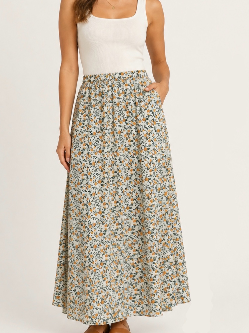 Reitmans Floral Lemon Print Maxi Skirt NEW WITH TAGS
